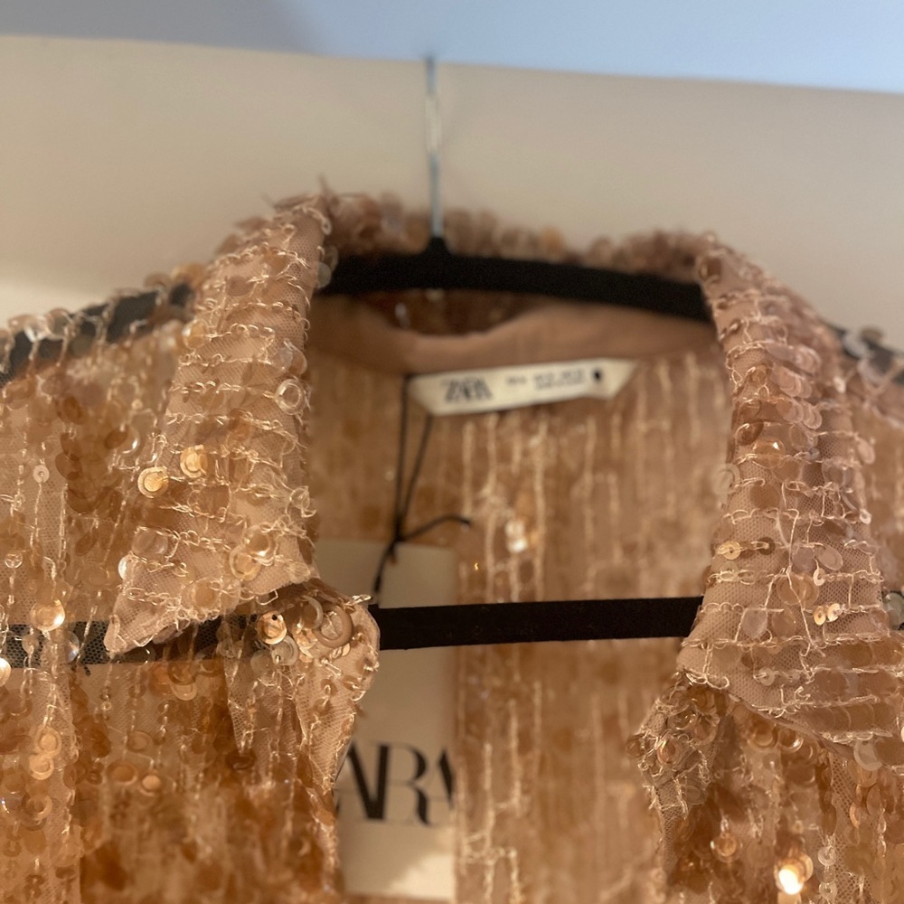 Zara Gold Sequin Long Coat - Picture 7 of 7